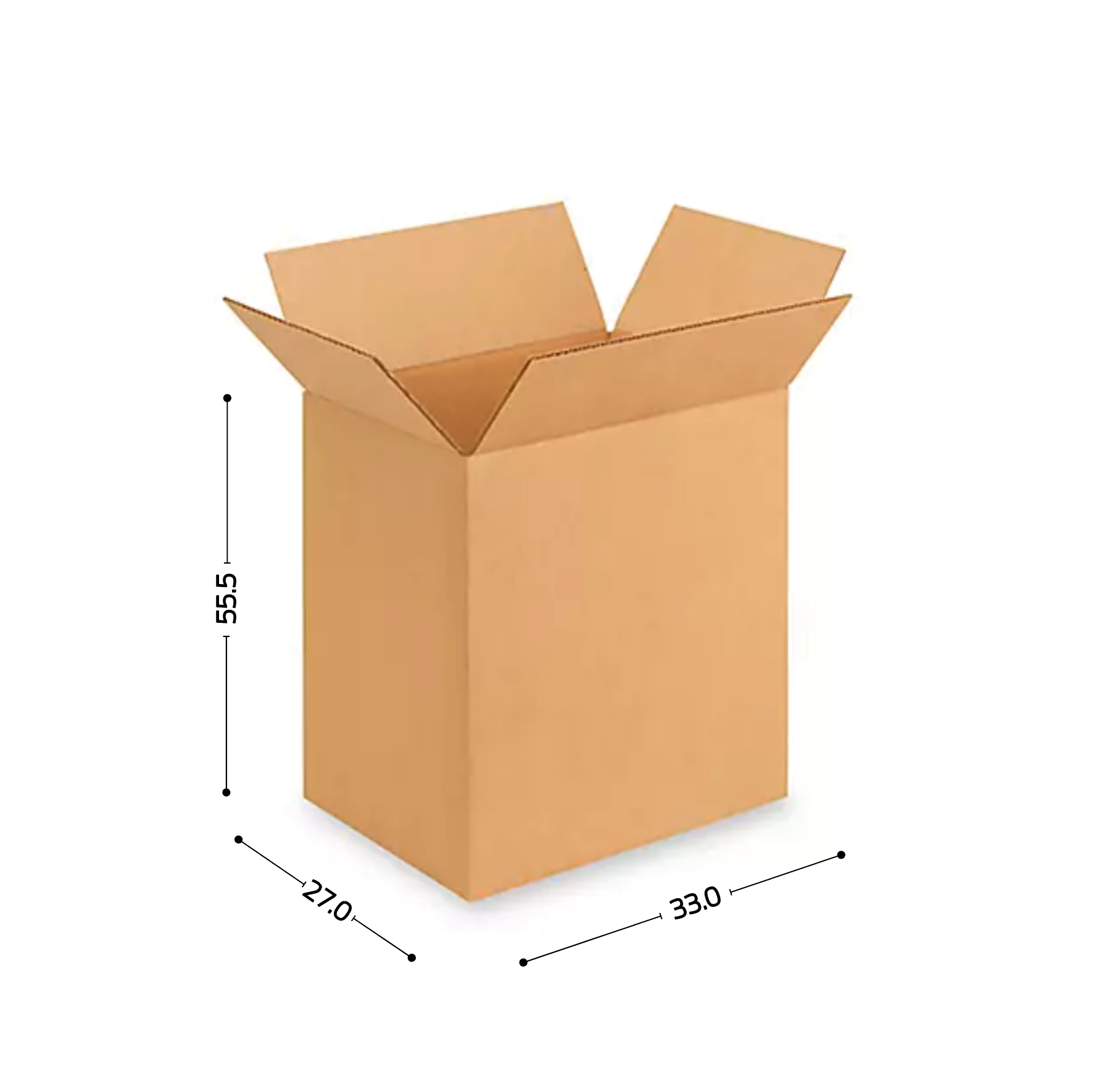 Caja de cartón corrugado sencillo 33x27x55.5 (12 pares)