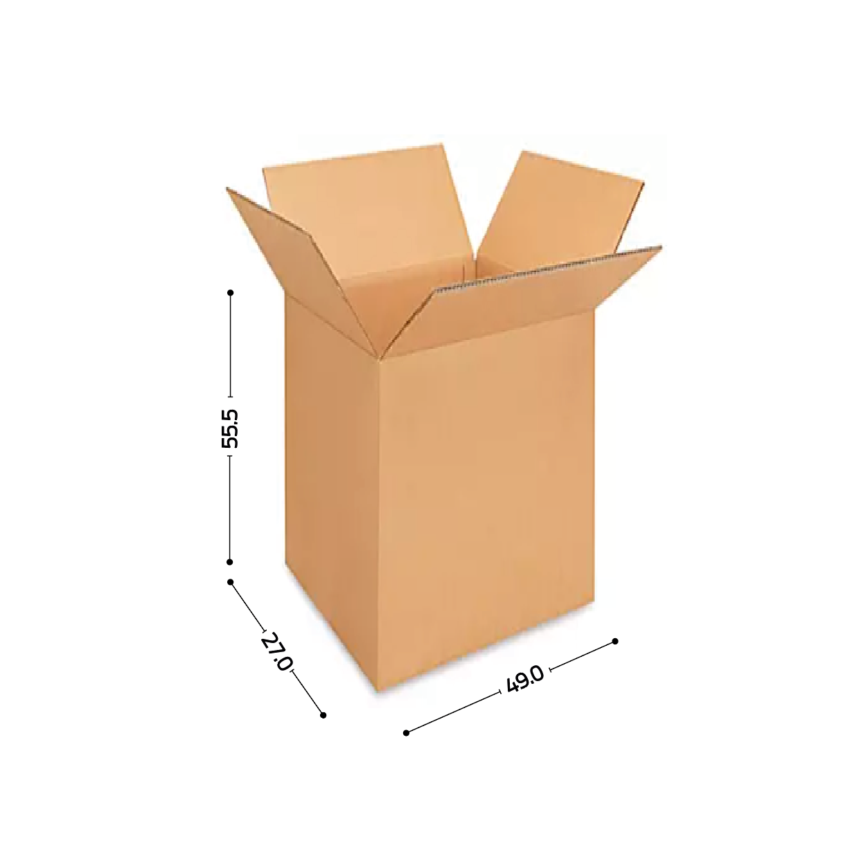 Caja de cartón corrugado sencillo 49x27x55.5 (18 pares)