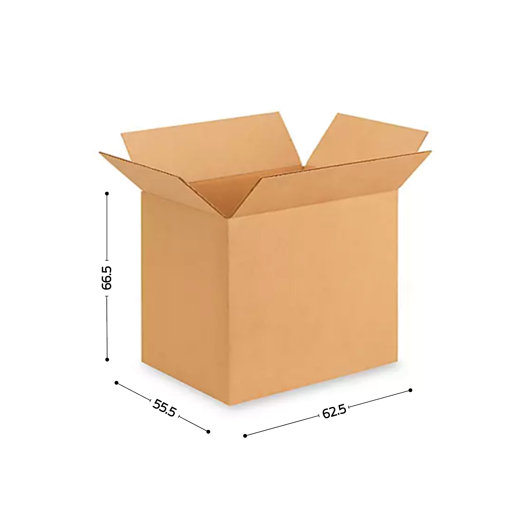 Caja de cartón corrugado sencillo 62.5x55.5x66.5 (48 pares)