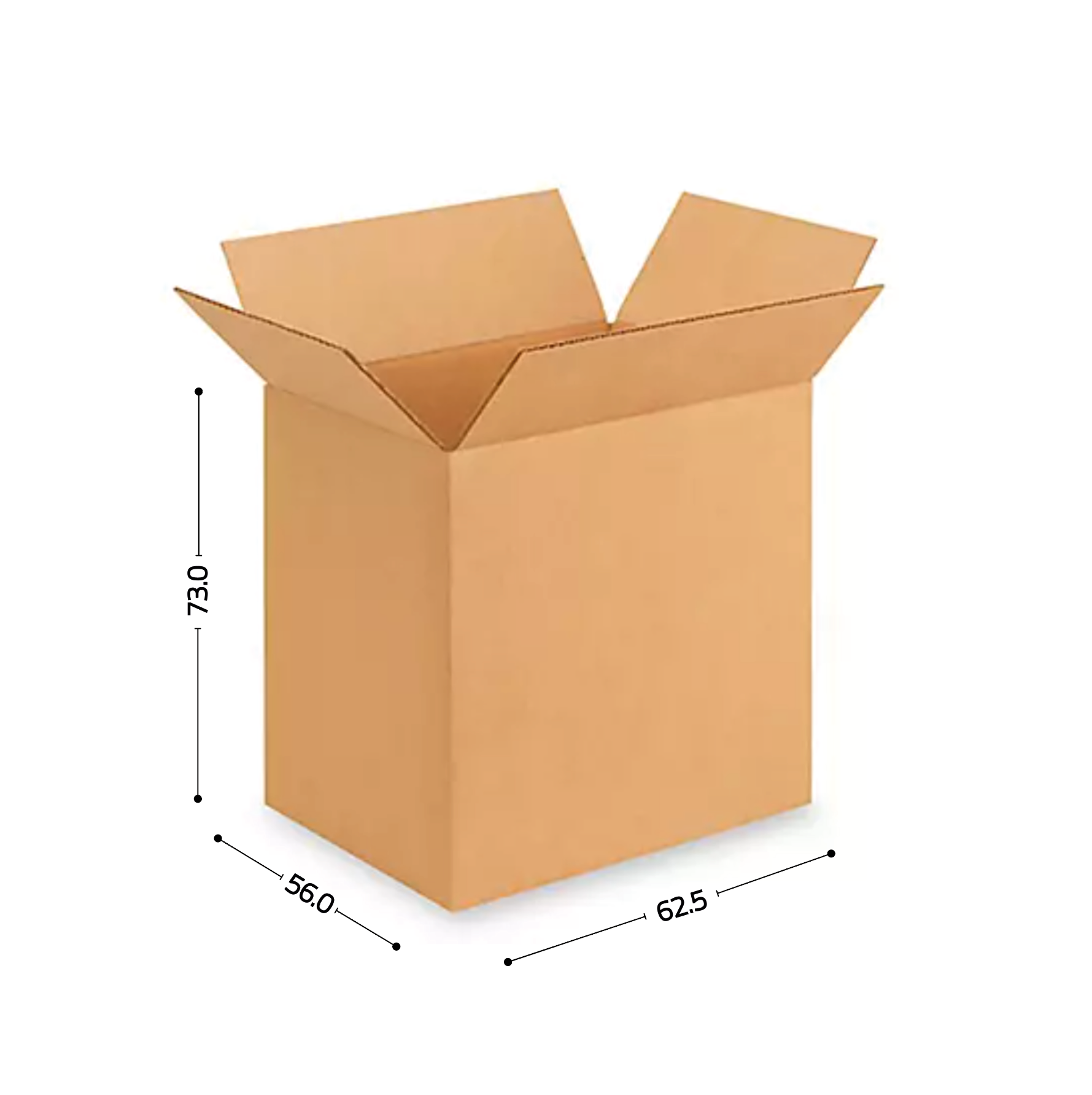 Caja de cartón corrugado sencillo 62.5x56x73 (52 pares)