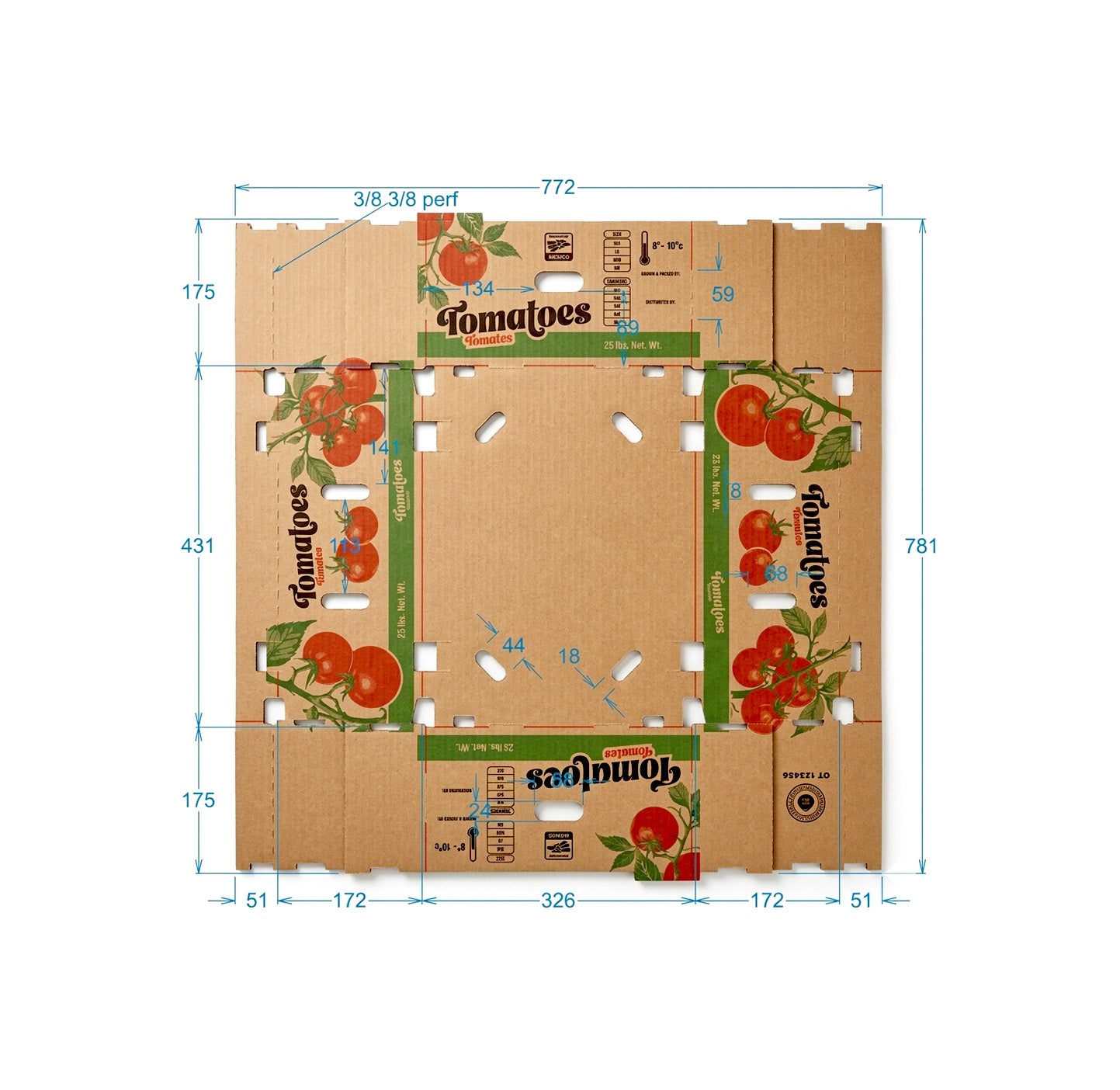 Caja charola tomate 25 LBS 3T OPEN TOP