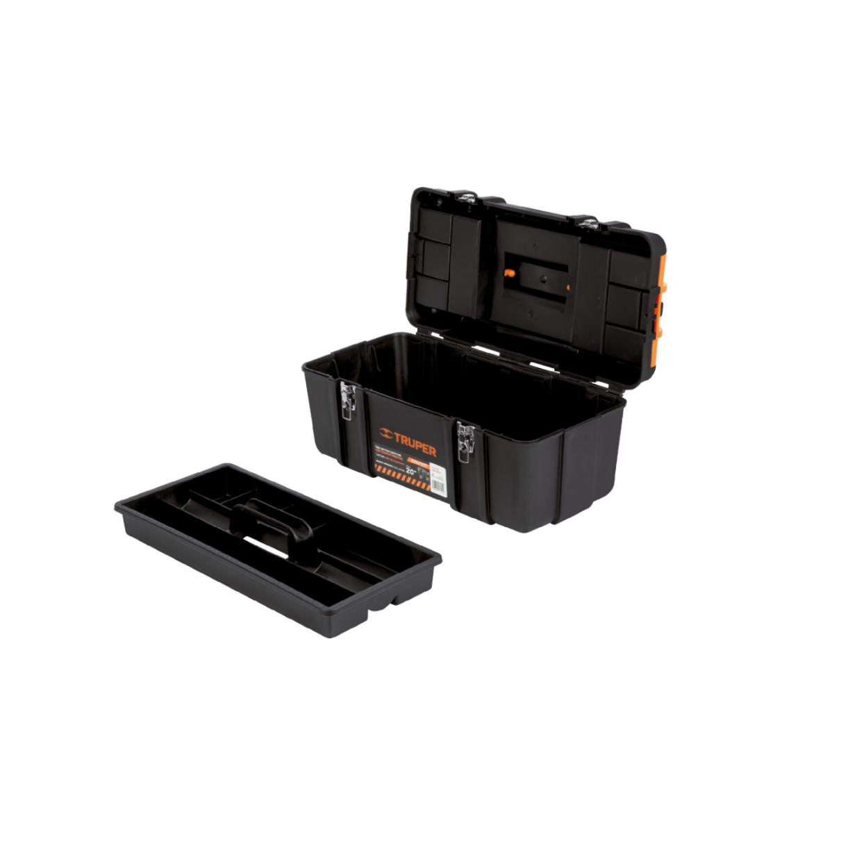Caja de herramientas con compartimentos 20", color negro/naranja, marca truper