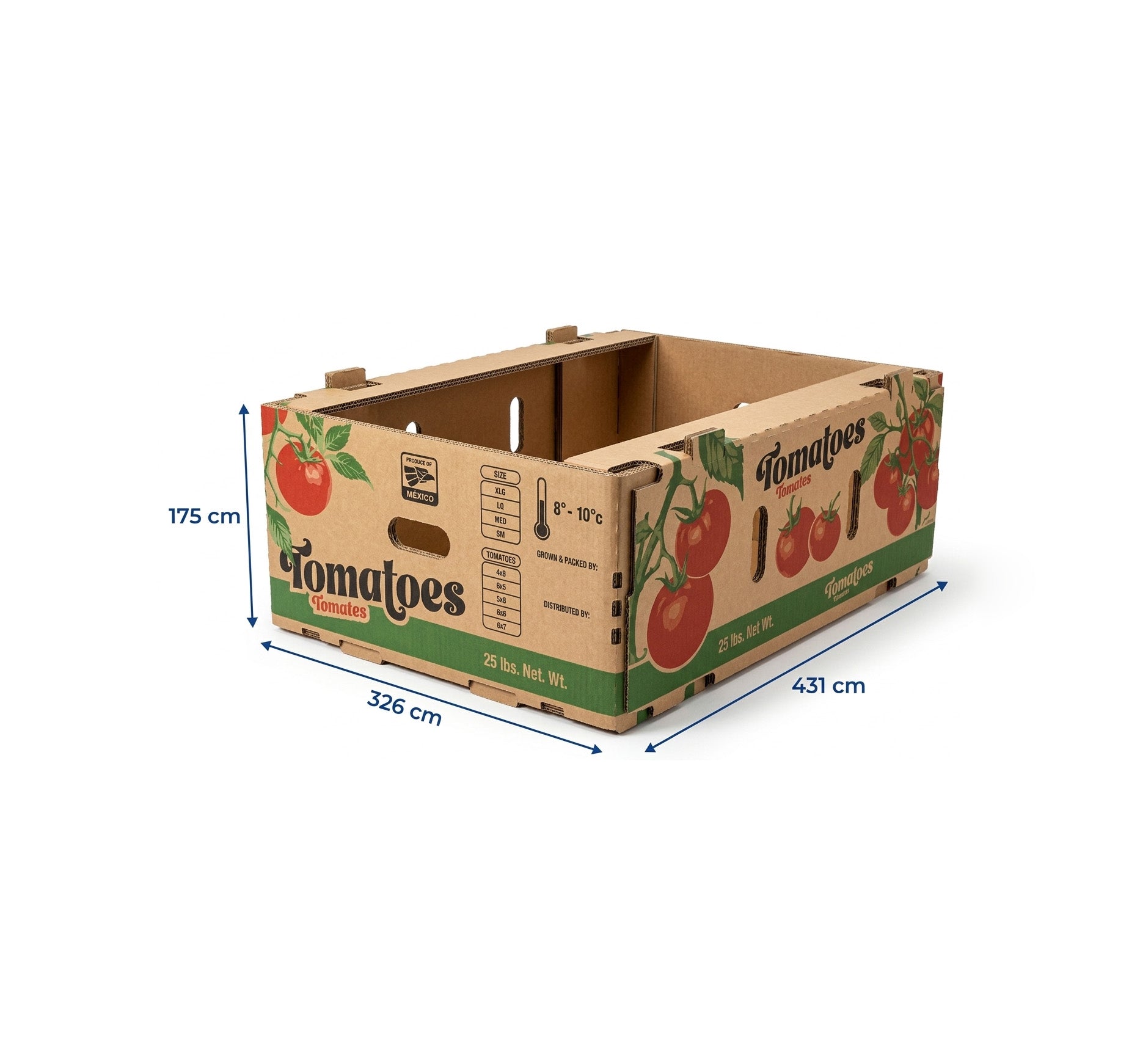 Caja charola tomate 25 LBS 3T OPEN TOP