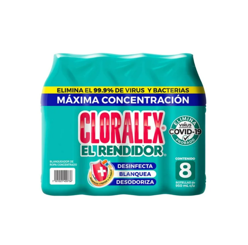 Blanqueador Líquido Cloralex El Rendidor 8 pzas de 950 ml c/u