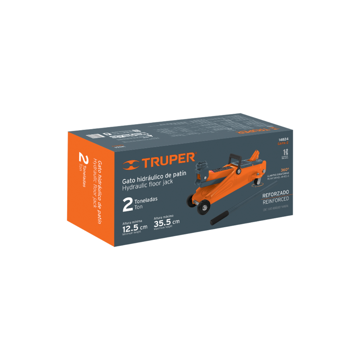 Gato hidráulico de patín, 2t, 50 movimientos, marca Truper