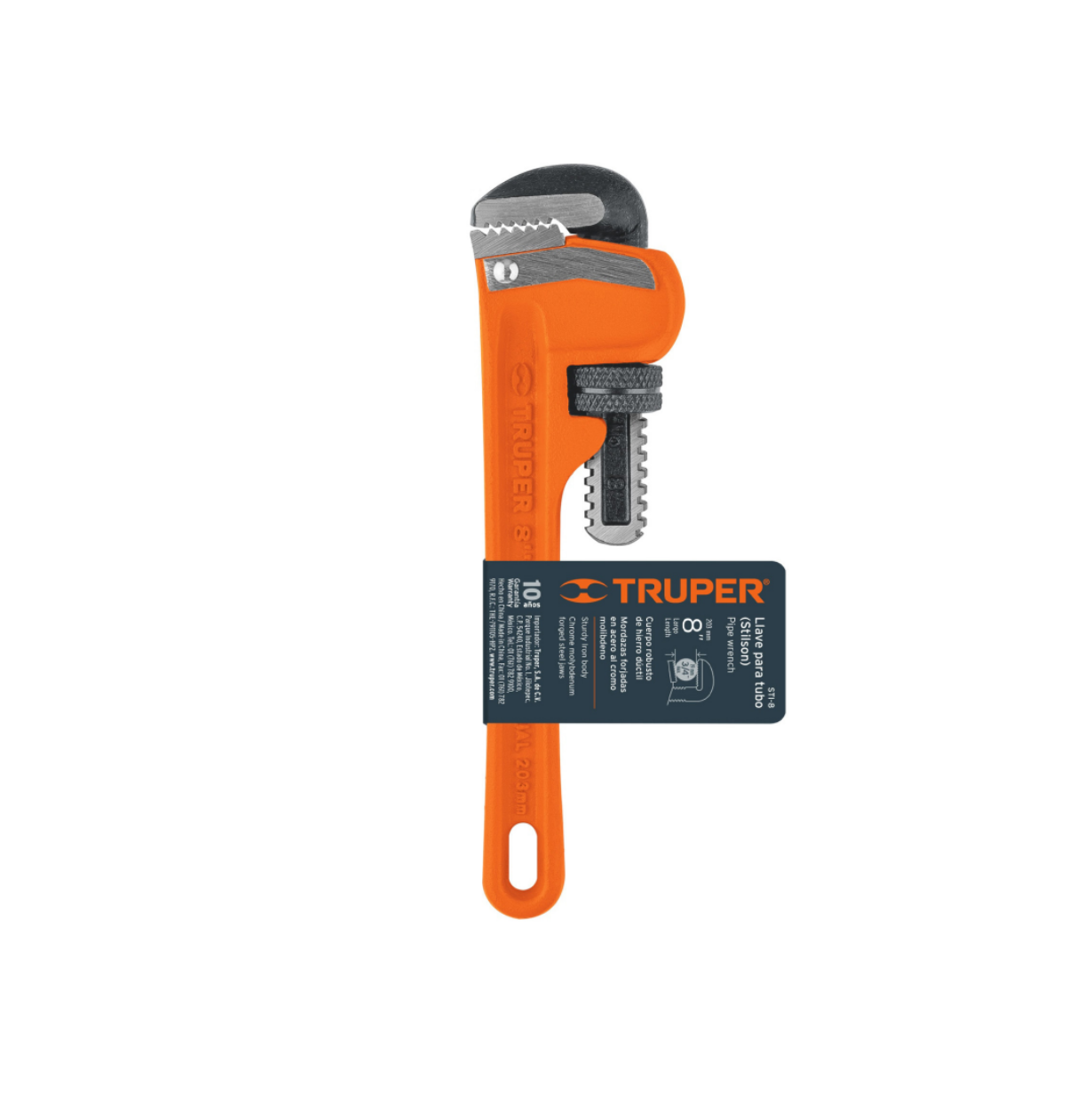 Llave stilson 8" cuerpo robusto de hierro dúctil, marca truper