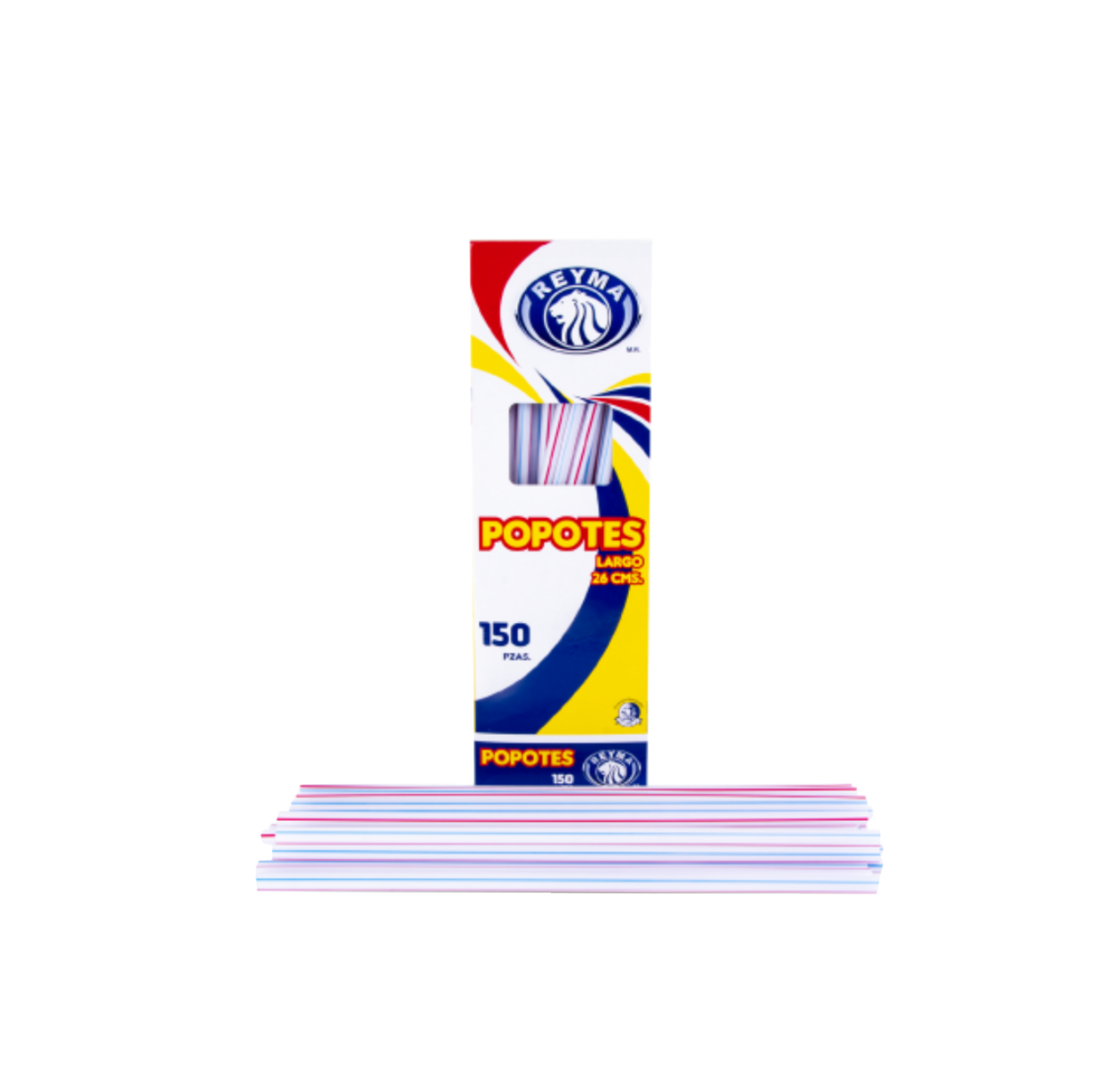 Popote en caja rayado 26 cm 150 Reyma - $19.31 / pza (Caja 50 piezas)
