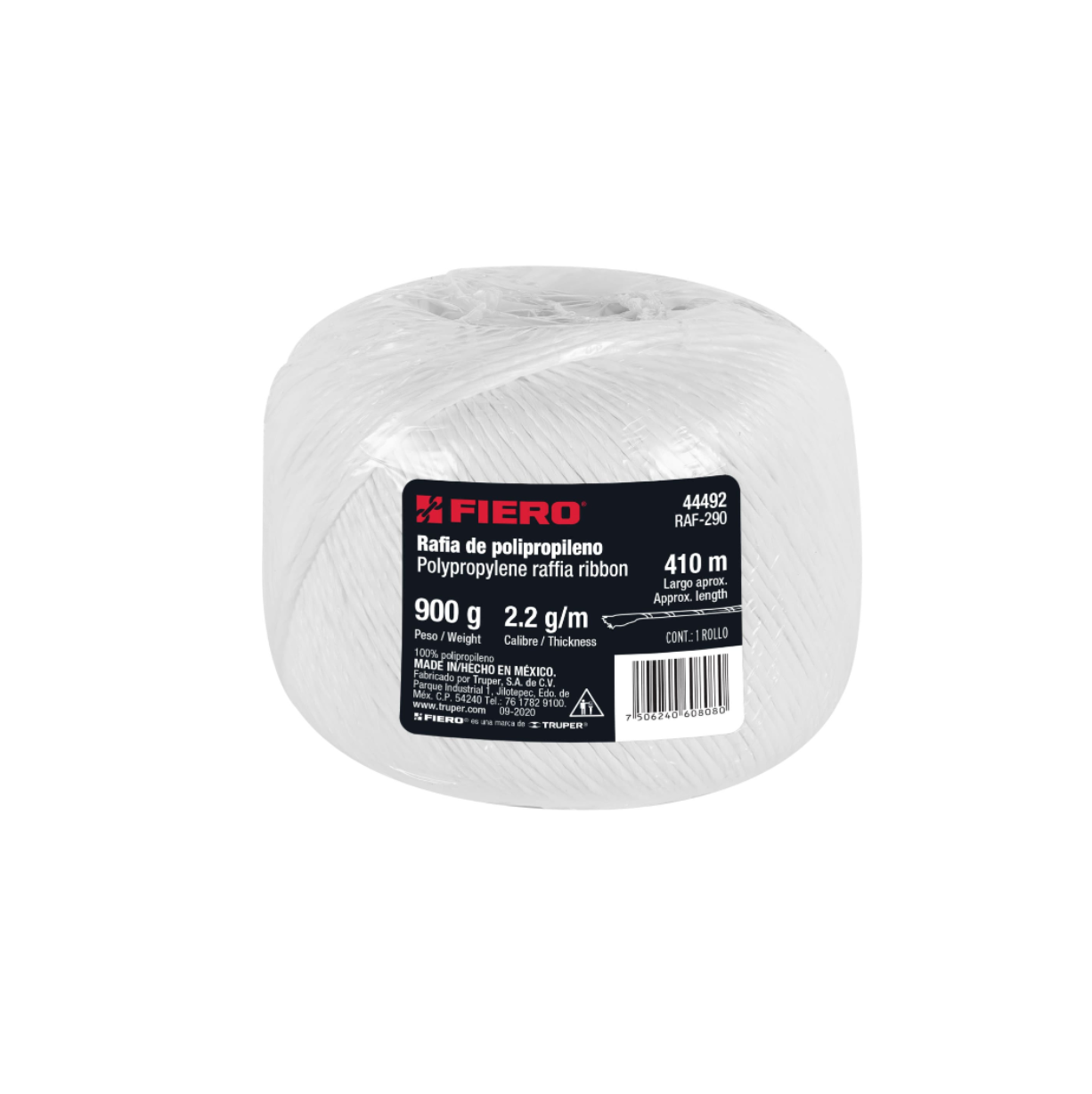 Rollo de rafia de 410m, marca fiero color blanco, calibre 2.2 g
